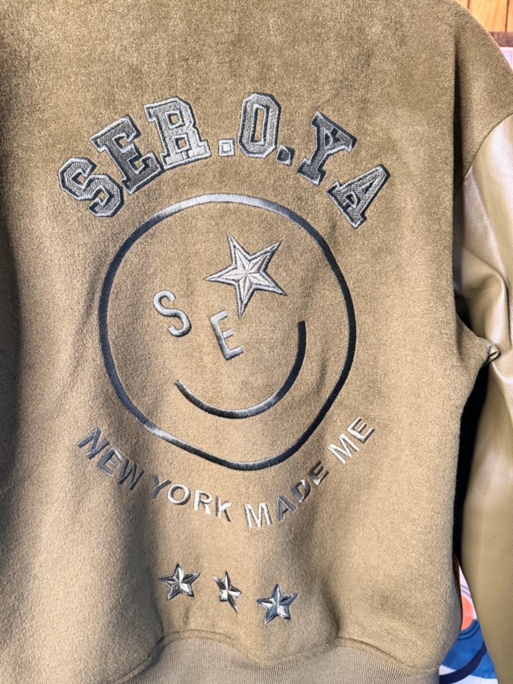 SER.O.YA Malcolm Varsity Bomber Jacket with Leather Sleeves NWOT - Picture 6 of 16